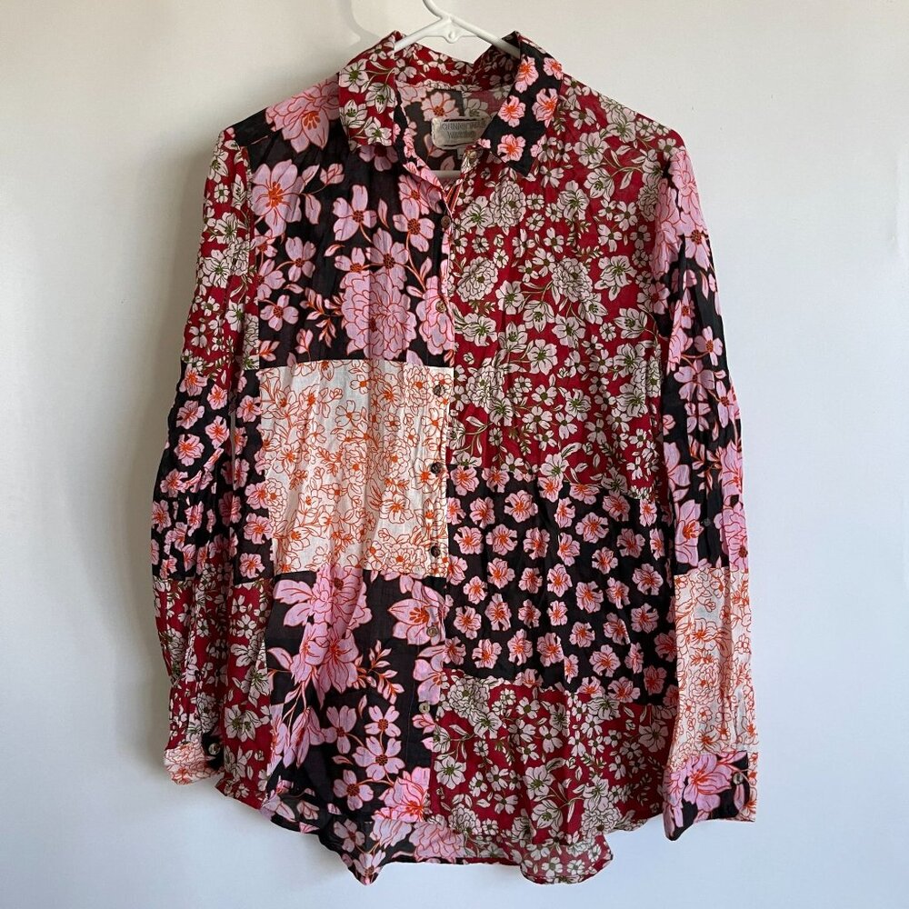 Johnny Was Womens Floral Patchwork Long Sleeve Shirt Blouse Small Button Down